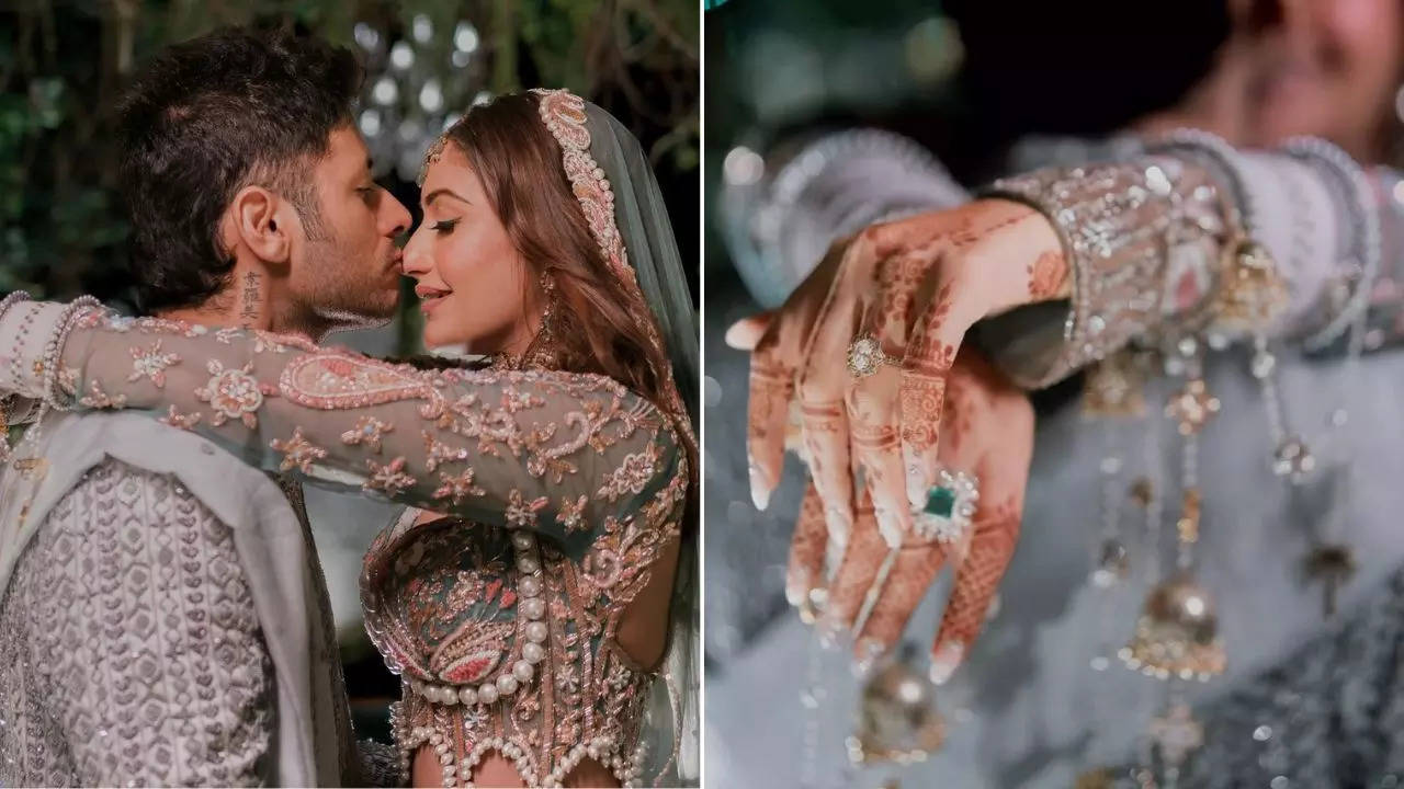 Surbhi Chandna Flaunts Wedding Ring While Posing With Husband Karan Sharma  - Surbhi Chandna ने करण शर्मा के कंधे पर हाथ रख फ्लॉन्ट की हीरे की अंगूठी,  करोड़ों में होगी कीमत |