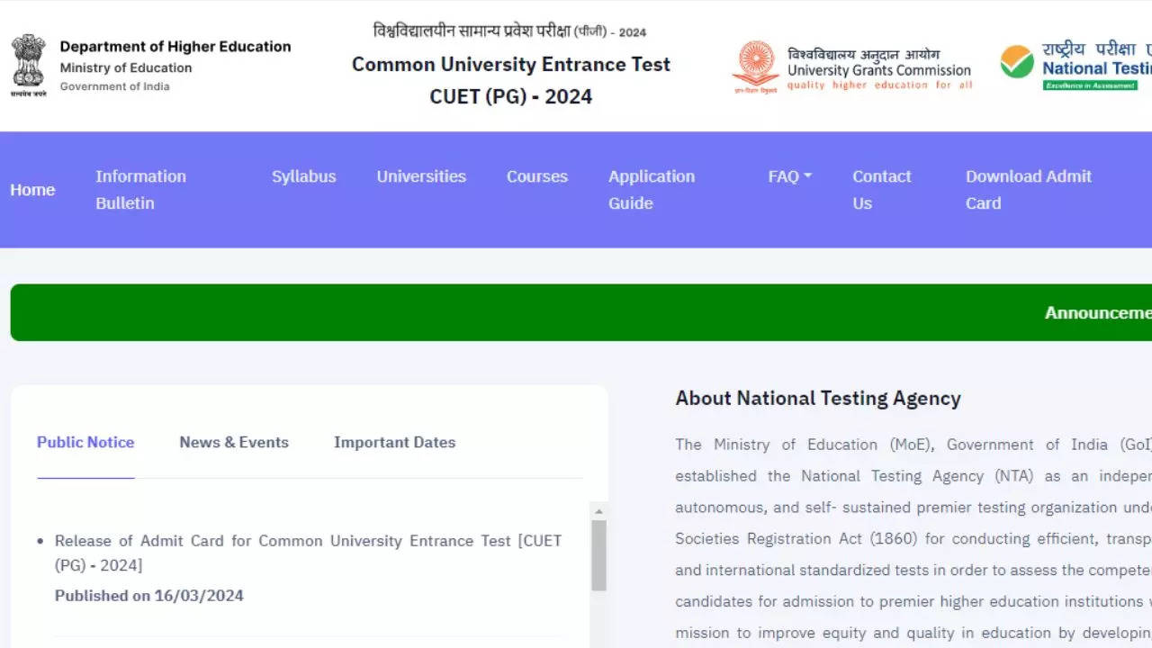 CUET PG Admit Card 2024, CUET PG Admit Card For 21, 22 March 2024