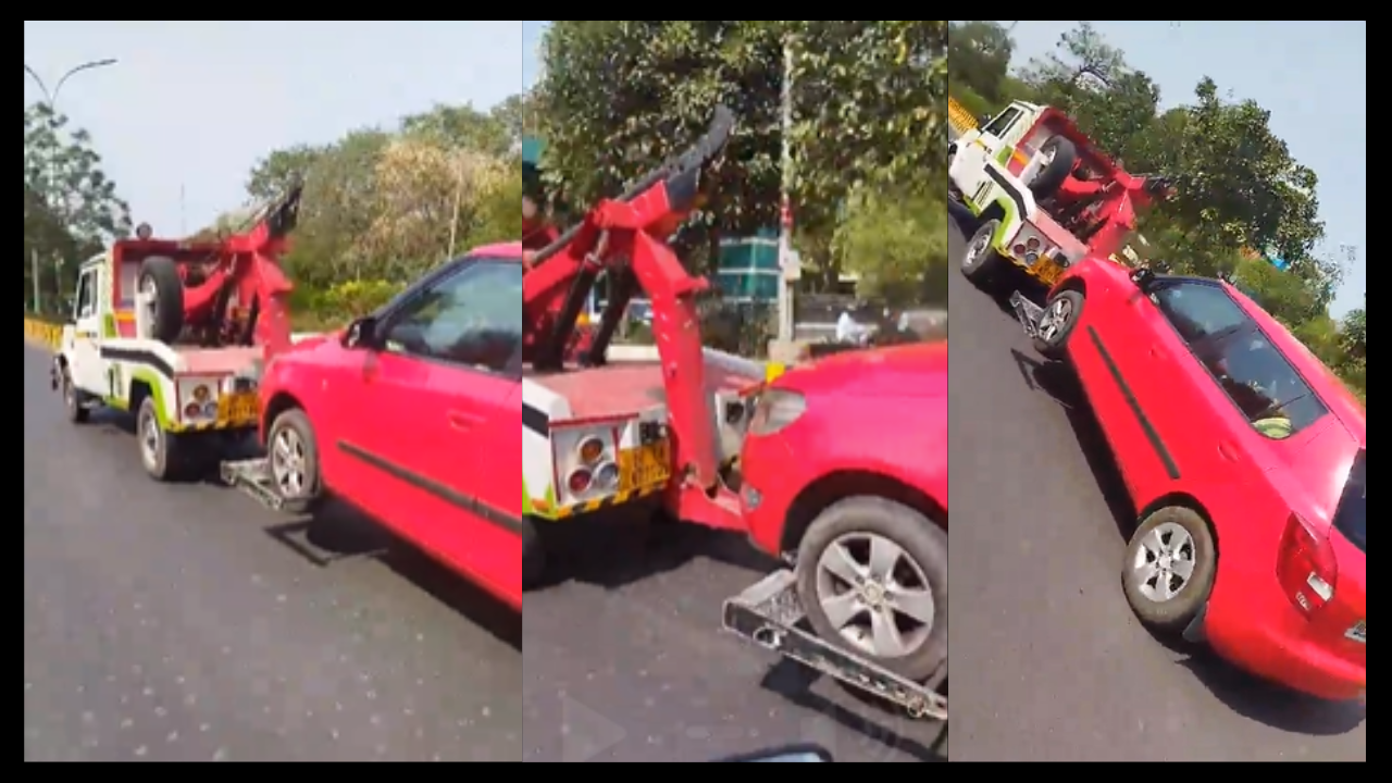 crane lift Parked Car in Noida