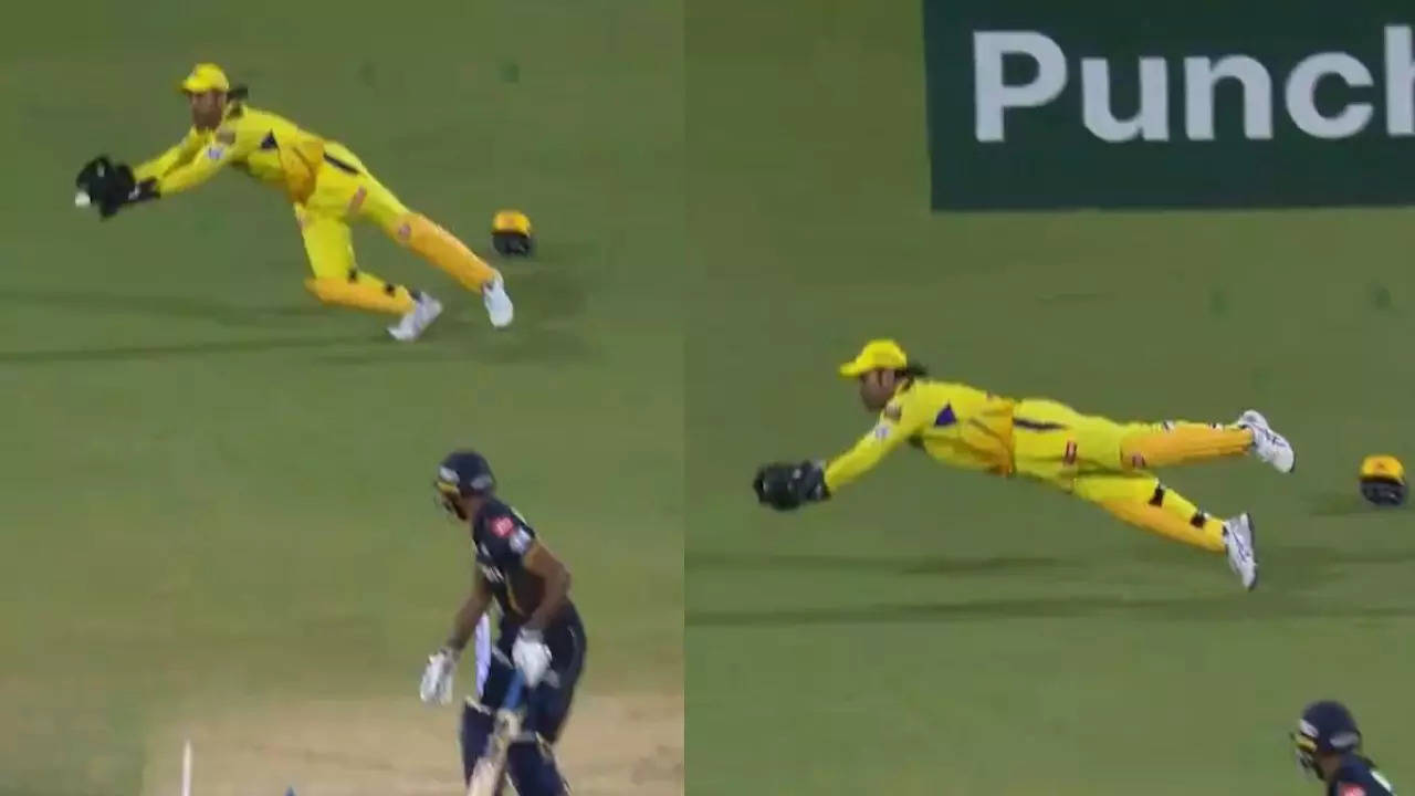 MS Dhoni brilliant catch, MS Dhoni brilliant catch, MS Dhoni brilliant catch Against Gujarat Titans, CSK vs GT, GT vs CSK, Chennai Super Kings, Gujarat Titans, Chennai Super Kings vs Gujarat Titans, IPL, IPL 2024,