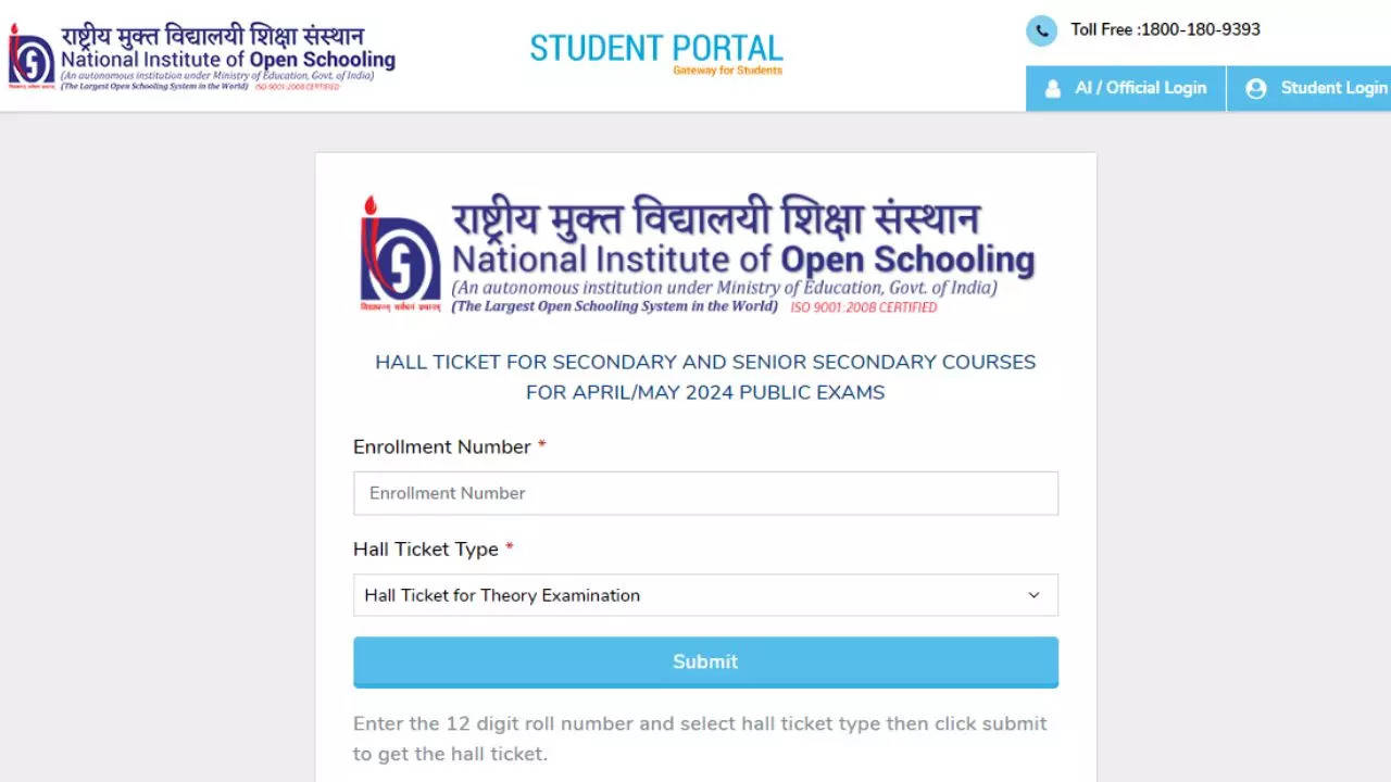 NIOS Hall Ticket 2024