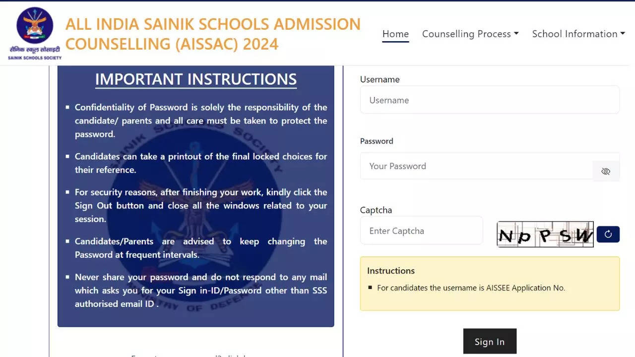 Sainik School E Counselling 2024 Round 1 Result