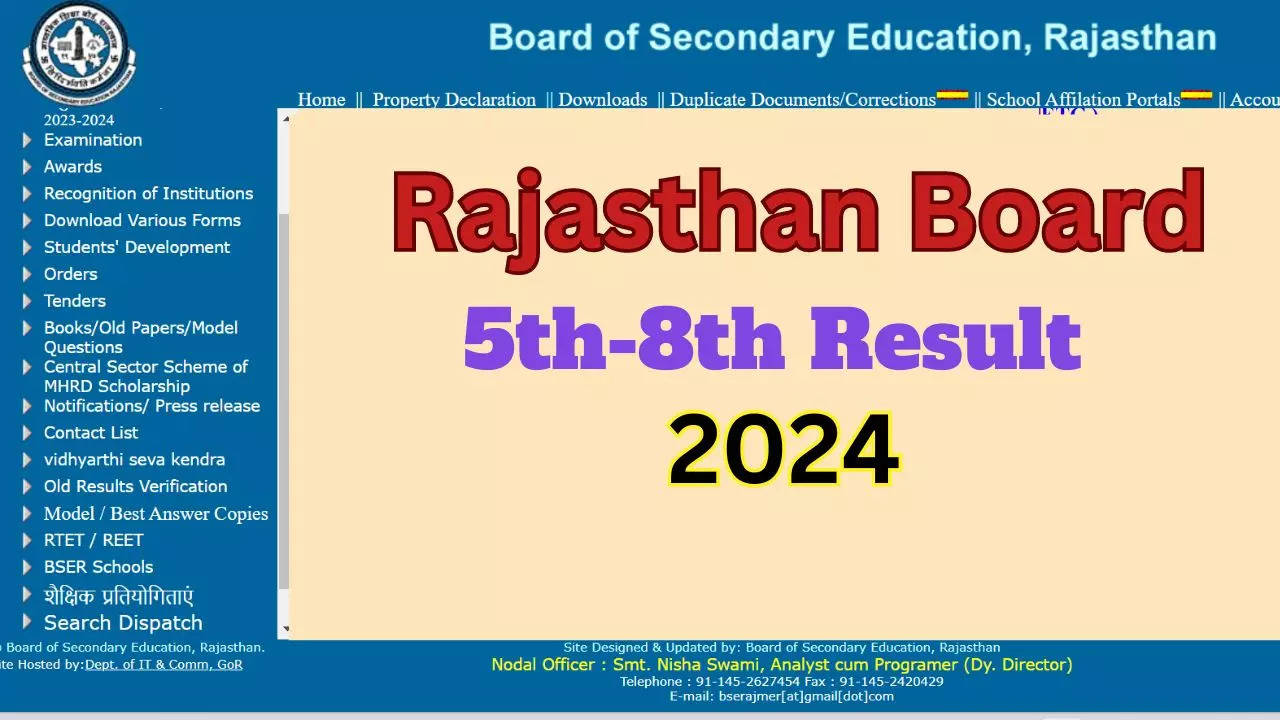 Rajasthan Board 5th 8th Result 2024 Today