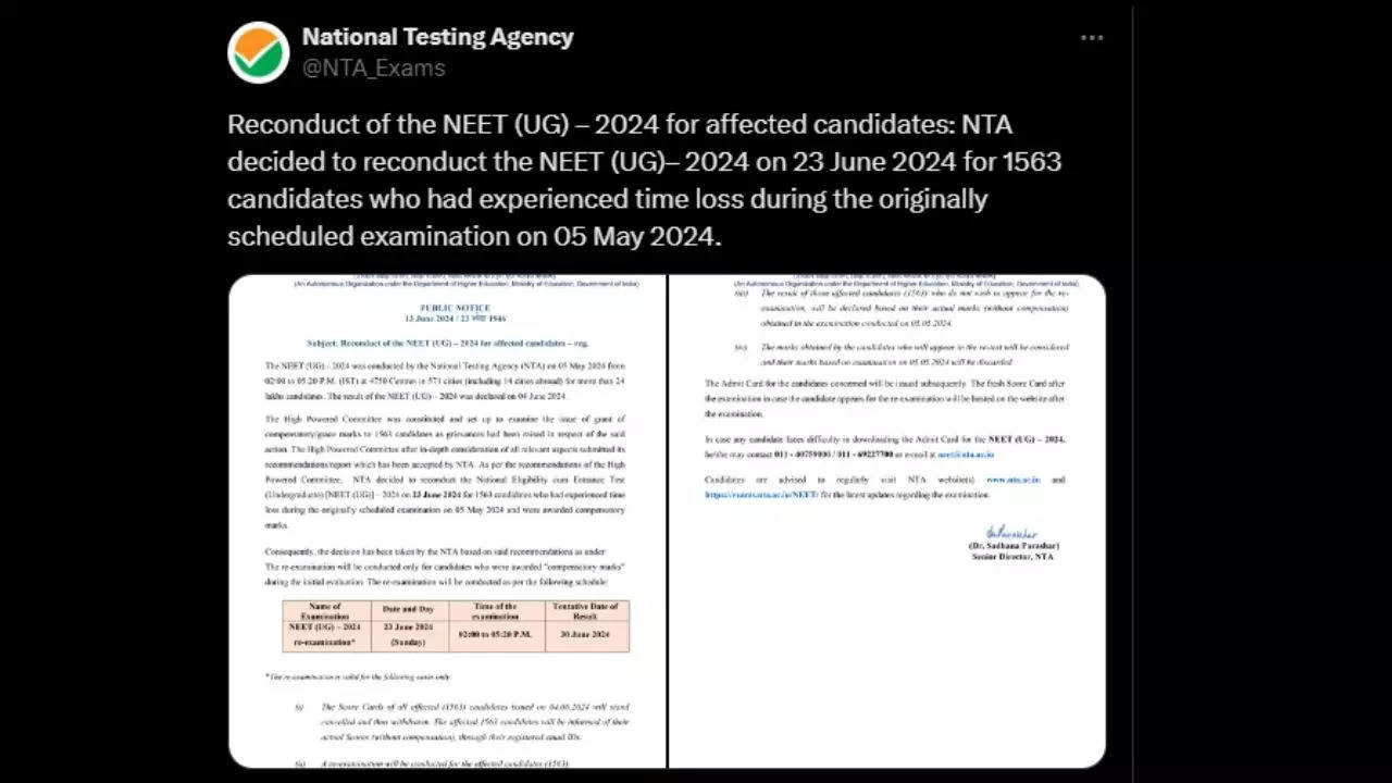 NEET UG Re Exam 2024 Notification