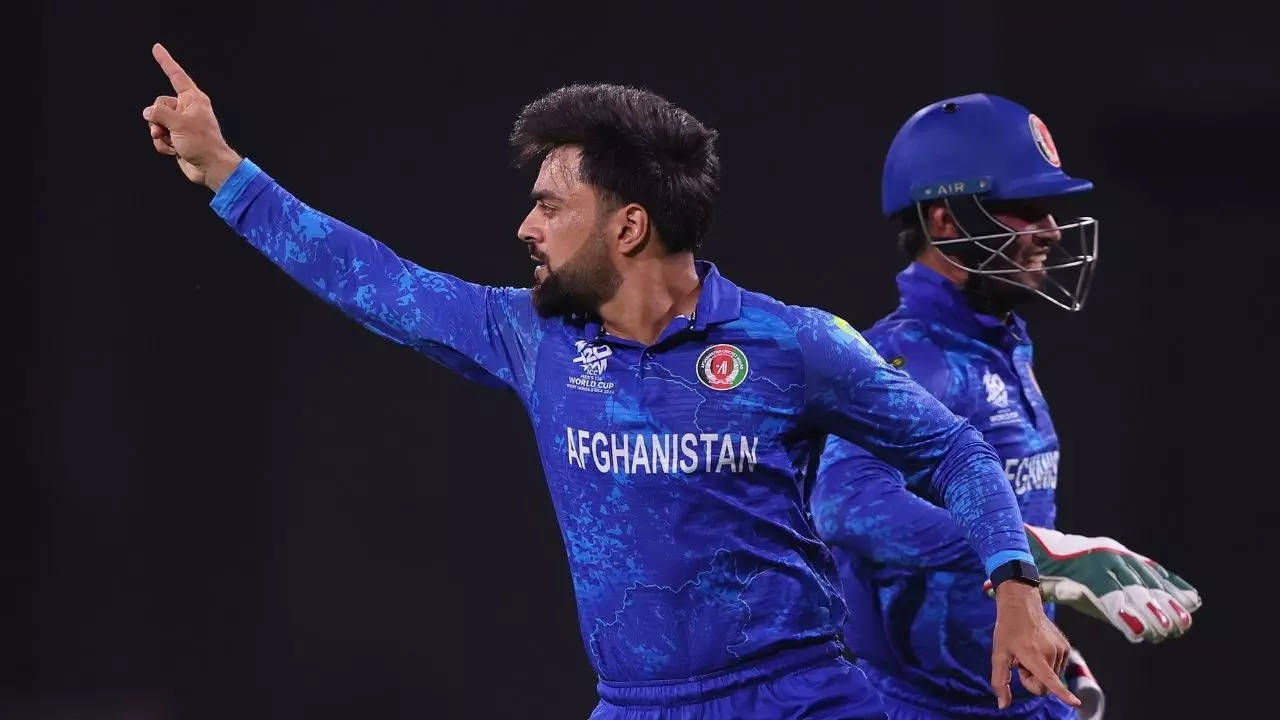 Rashid khan, Rashid khan Fine, Rashid khan reprimanded, Rashid khan Records, Afghanistan captain Rashid khan, Afghanistan captain, Rashid khan against Bangladesh, Afghanistan vs Bangladesh, AFG vs BAN, AFG vs SA, T20 World Cup 2024, T20 World Cup, T20 World Cup 2024 Semi Final,