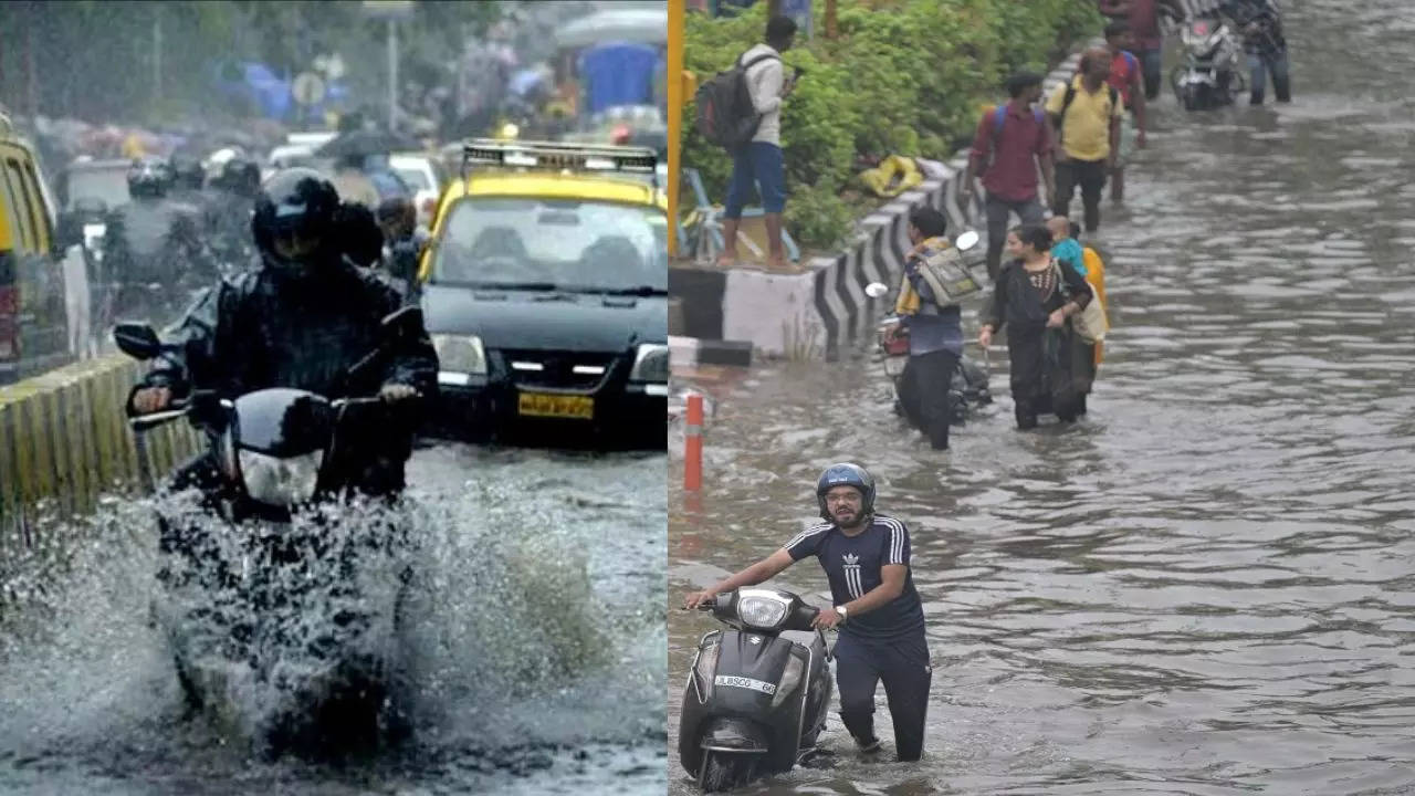 Mumbai Rain: मुंबई एयरपोर्ट के पास सड़क पर जमा हुआ पानी, तैरती नजर आ रही गाड़ियां