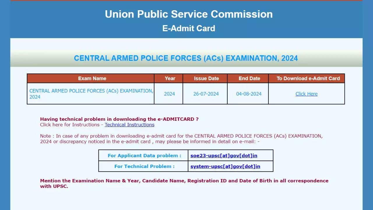 UPSC CAPF Admit Card