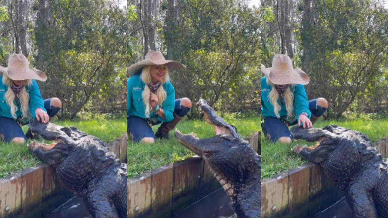 Woman Playing With Crocodile