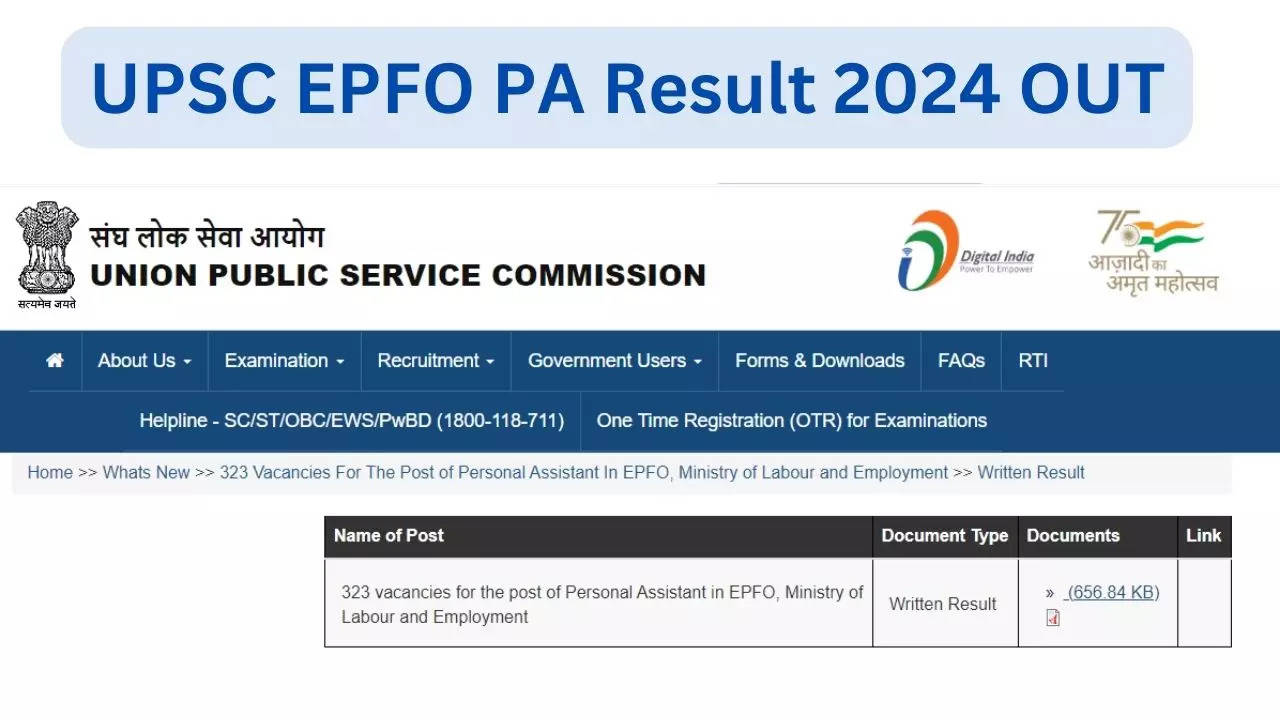 UPSC EPFO PA Result 2024 OUT