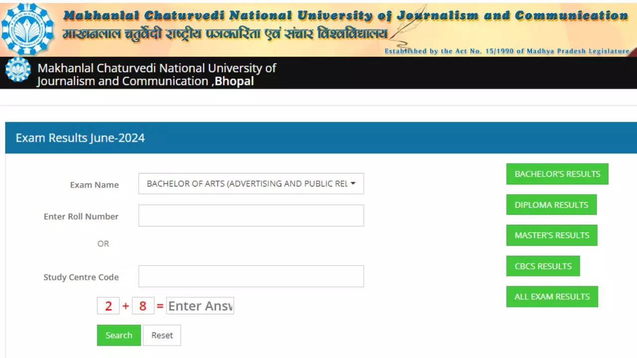 Makhanlal Chaturvedi University Result 2024