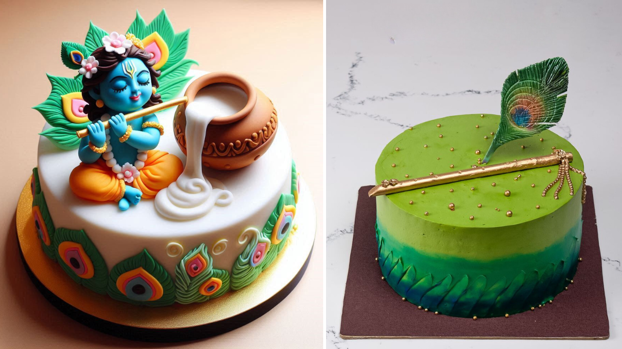 Janmashtami Cake Design, Happy Janmashtami 2024, Homemade Cake photo