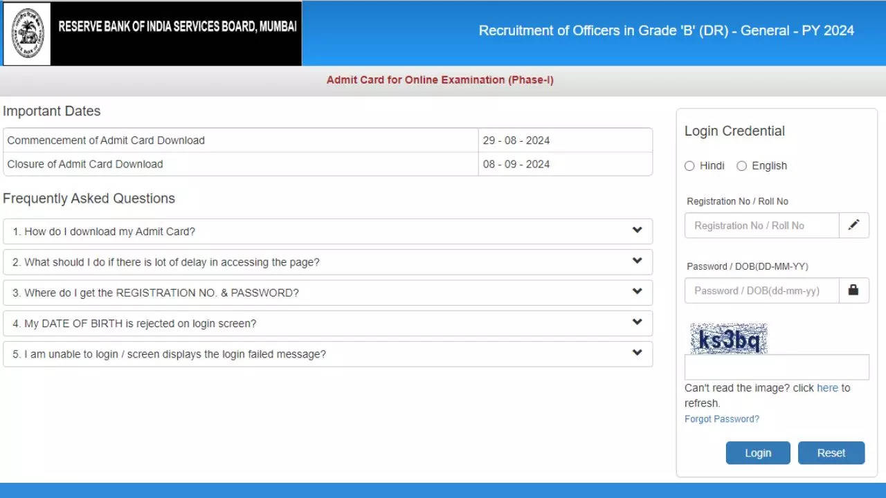 RBI Grade B Admit Card 2024