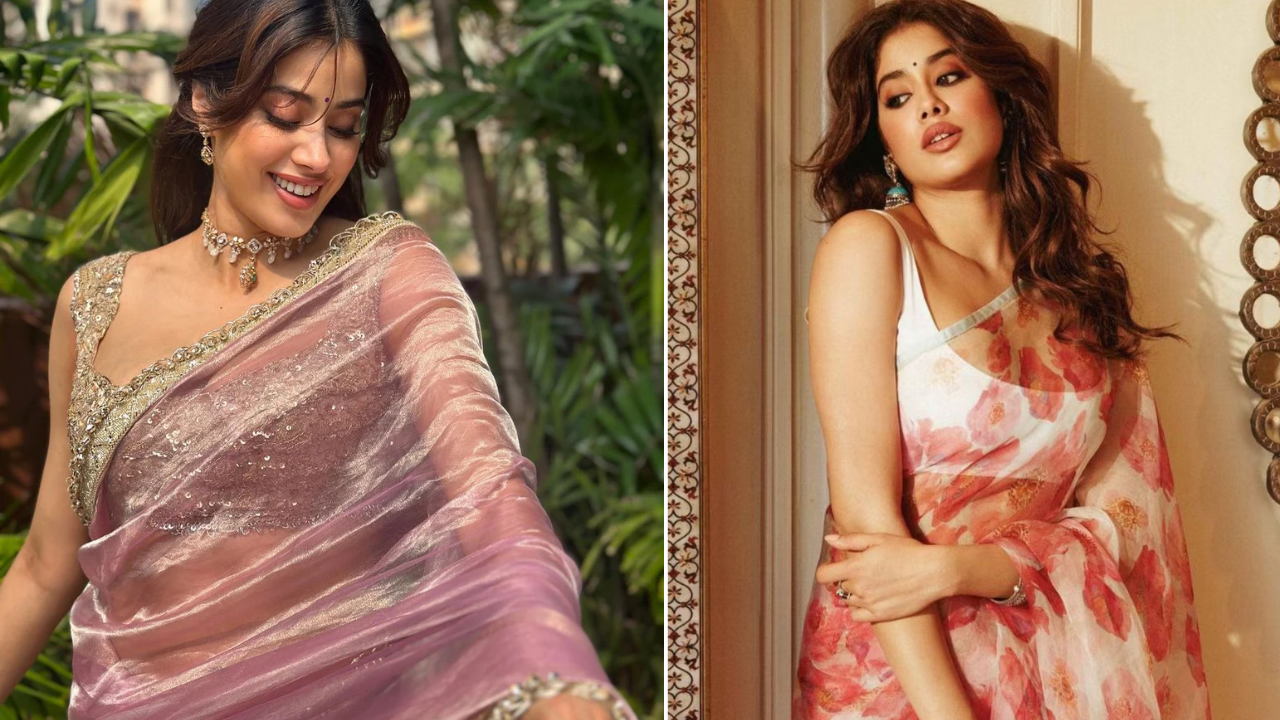 janhvi kapoor latest saree blouse design silk banarasi to organza chiffon ombre teacher's day saree formal office wear daily use saree photo