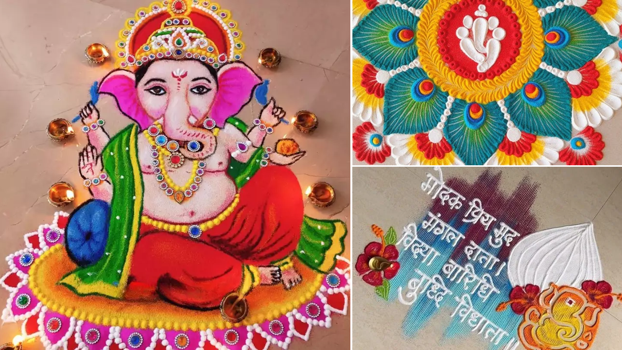 rangoli design for ganesh chaturthi 2024 simple easy ganesh ji images photo download ganesh visarjan invitation rangoli pattern