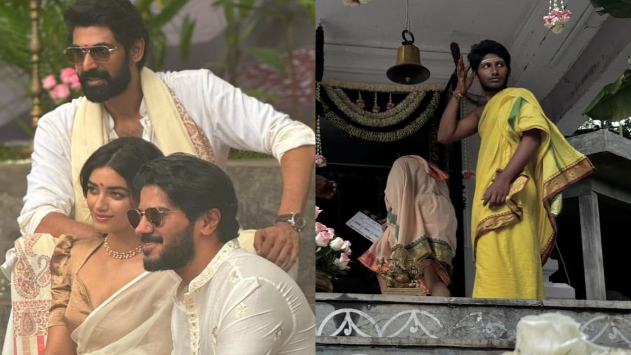 dulquer salmaan, rana daggubati and bhagyashri borse upsming film kaantha pooja ceremony photos went viral