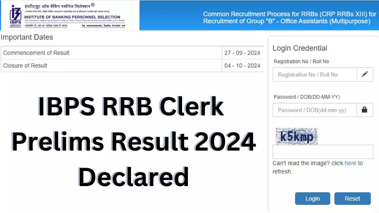 IBPS RRB Clerk Prelims Result 2024 Declared