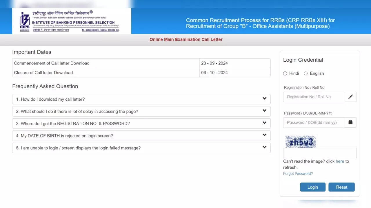 IBPS RRB Clerk Mains Admit Card 2024.