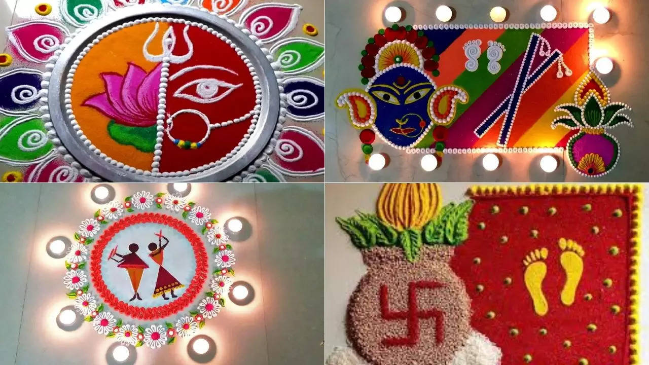 Navratri Rangoli Designs Easy And Simple Rangoli For Durga Puja