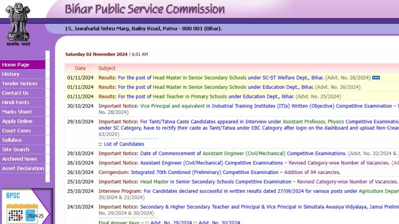 BPSC Bihar Head Teacher Result 2024 Declared