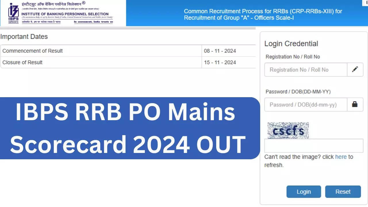 IBPS RRB PO Mains  Scorecard 2024 OUT