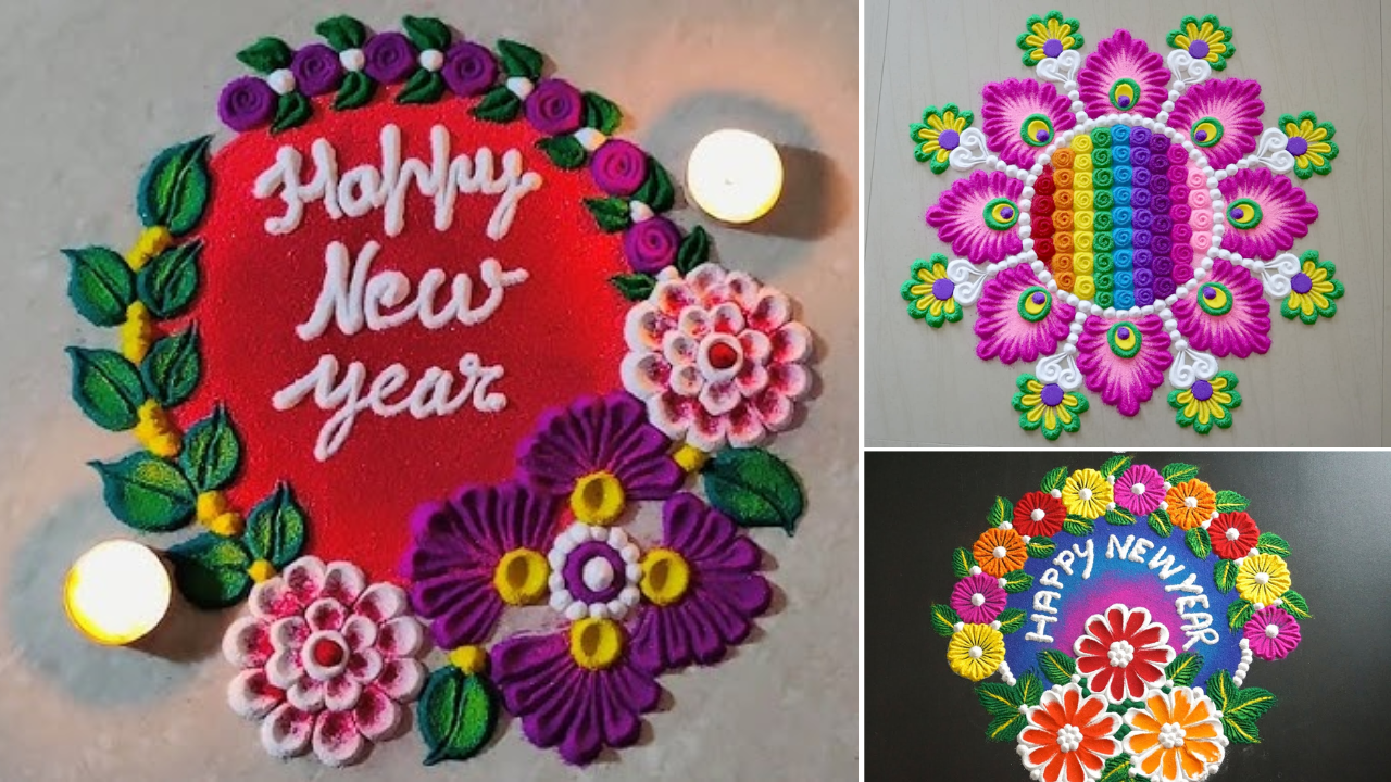 ​Unique Flower New Year 2025 Rangoli Design