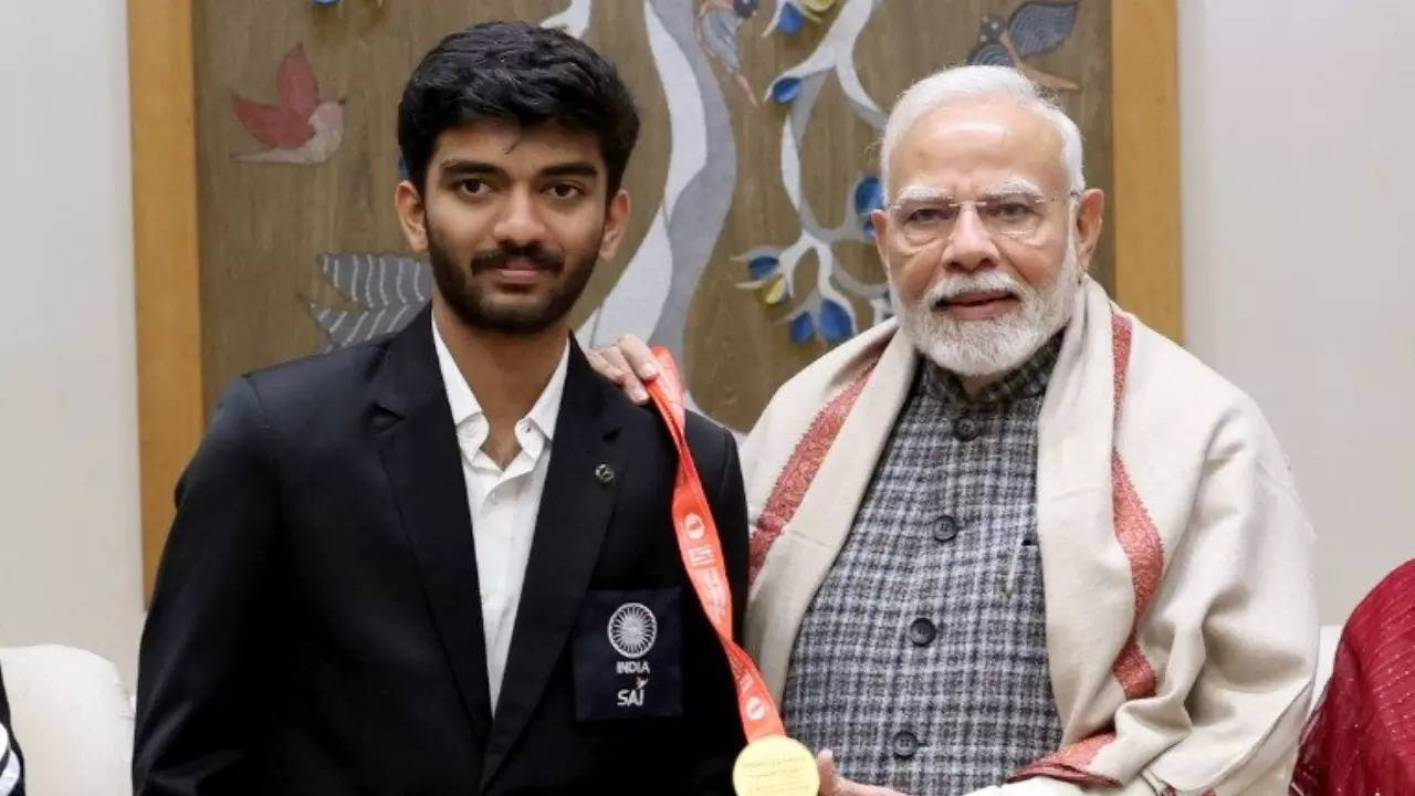 D Gukesh With PM Narendra Modi