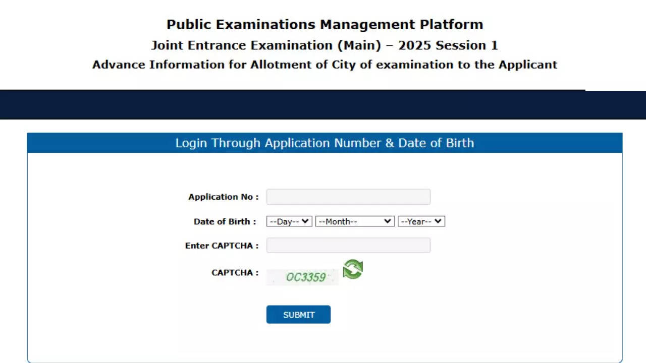 JEE Main City Intimation Slip 2025