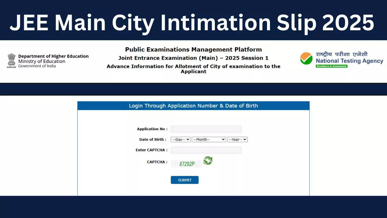 JEE Main City Intimation Slip 2025