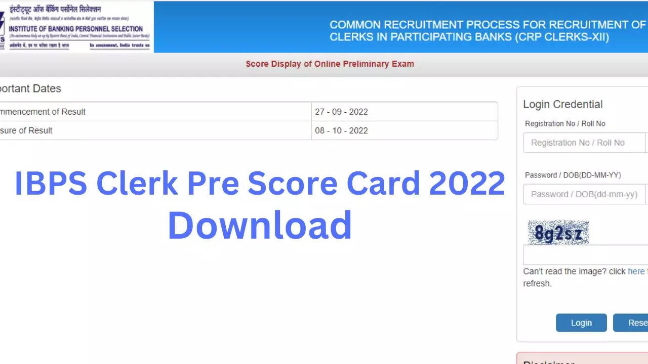 IBPS Clerk Score Card 2022 Out