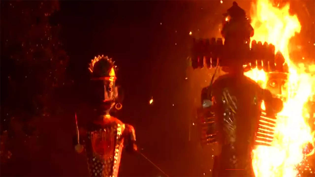 effigies of Ravana burn