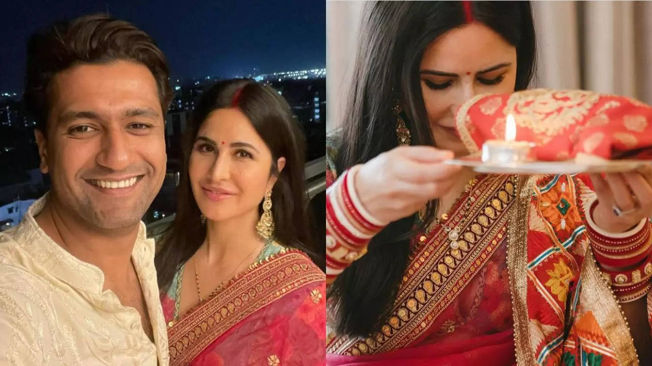 vicky and katrina karwa chauth photos