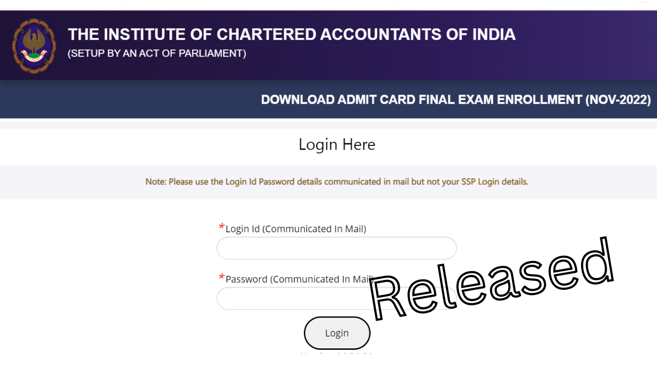 ICAI CA November Admit Card 2022 