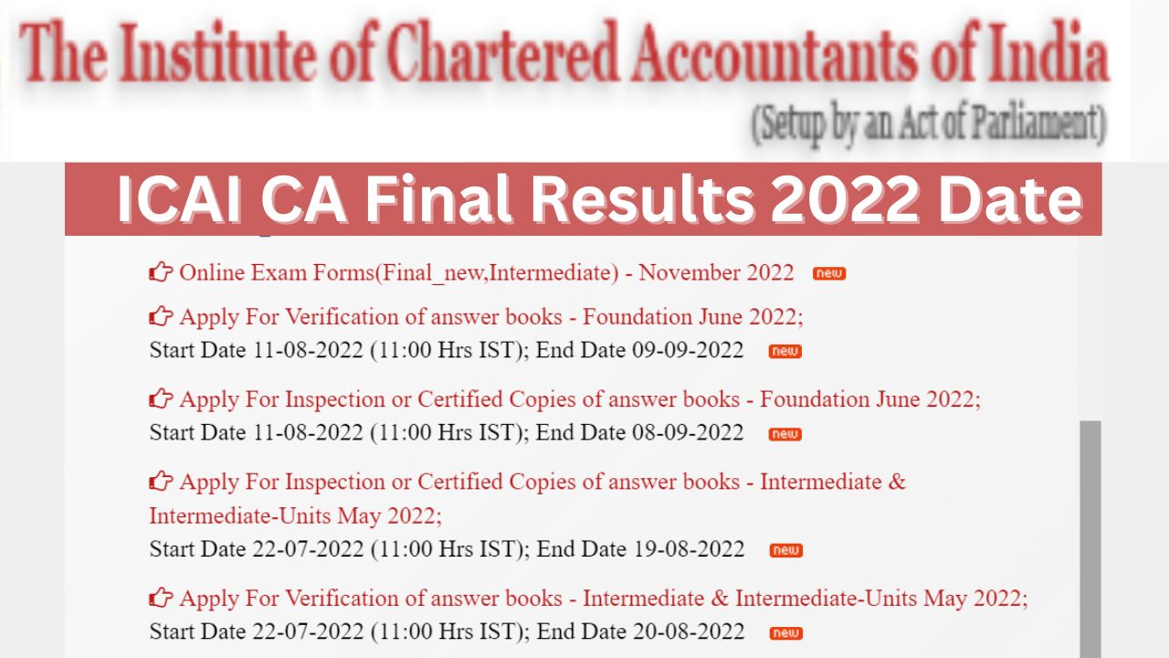 ICAI CA Final and Intermediate Result Dates Announced at check