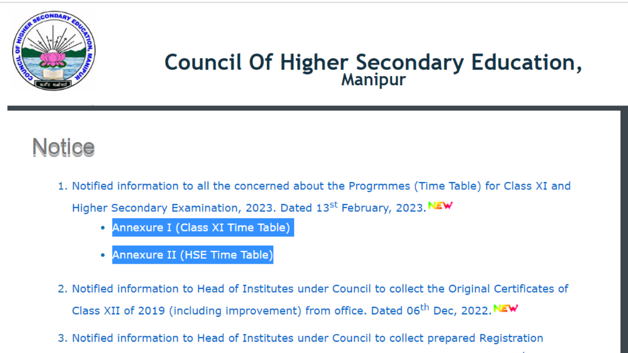 Manipur Board date sheet 2023 released