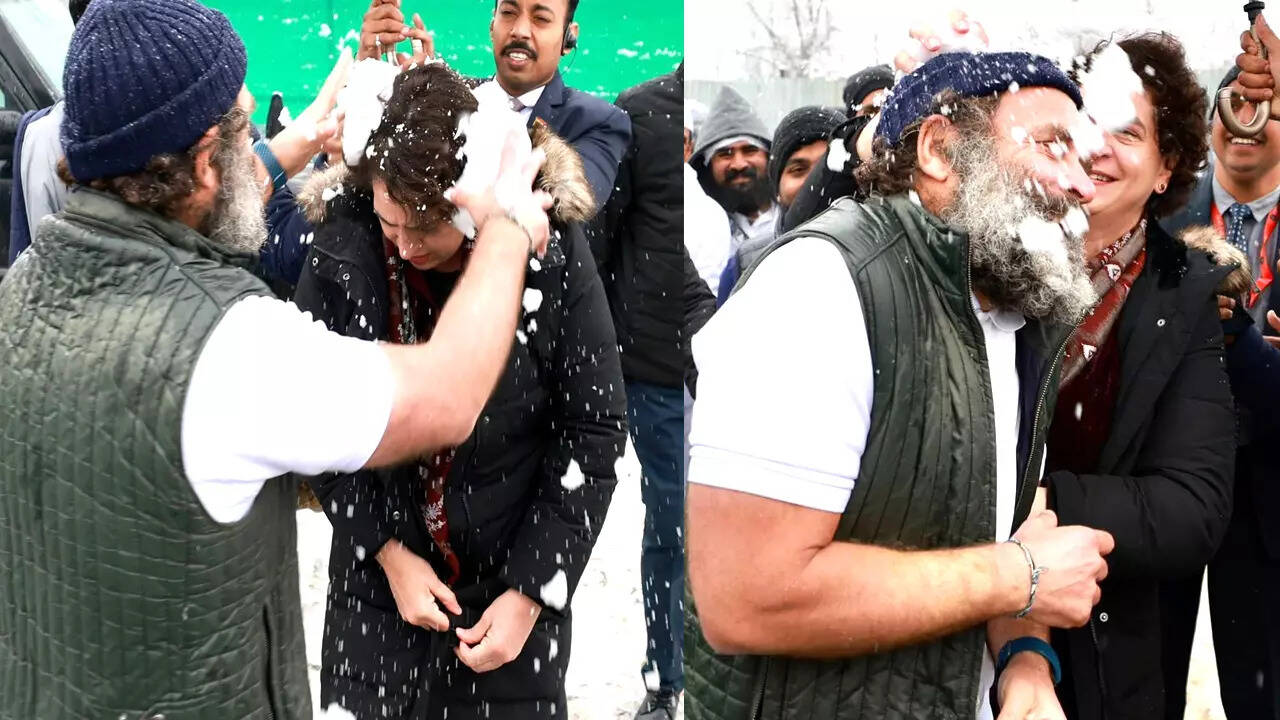 Rahul Gandhi Priyanka Gandhi enjoy snowball fight