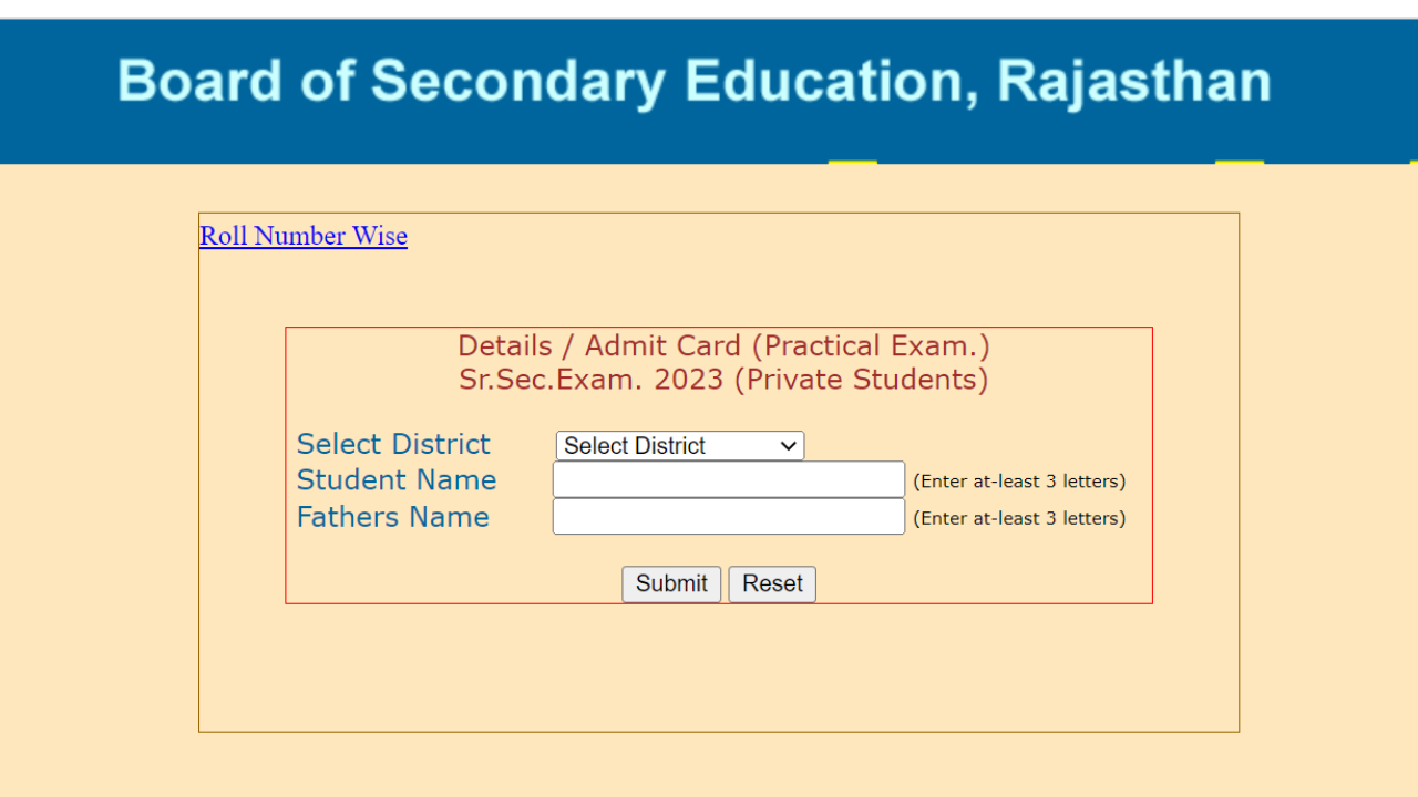 Rajasthan Board Class 12 Admit Card released 