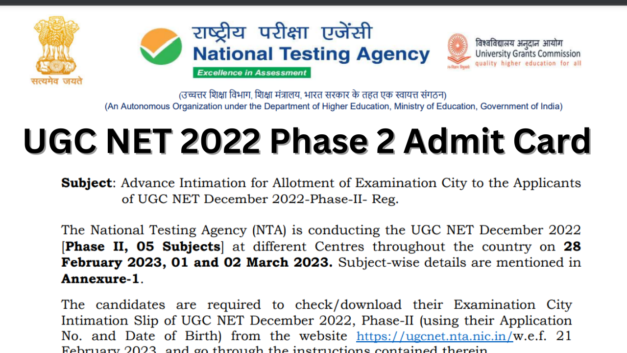 UGC NET 2022 Phase 2 Admit Card