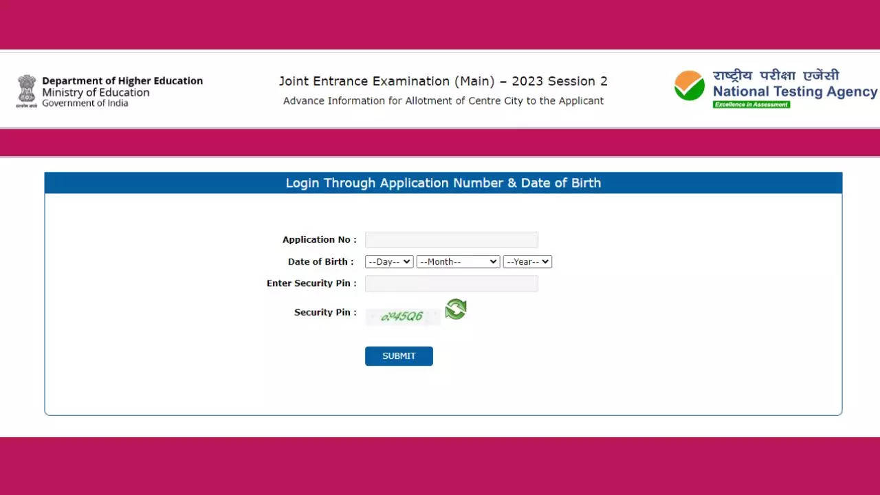 JEE Main 2023 Exam City Slip